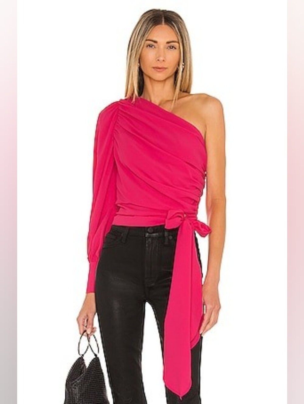 Amanda Uprichard Long Sleeve Bexley Top in Cerise, Small, Hot Pink One Blouse